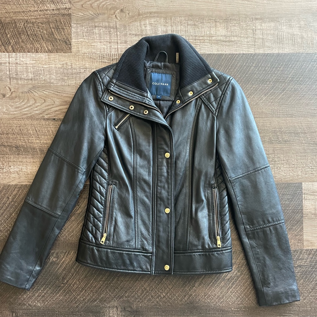 Cole Haan Black Leather Jacket - Size Xs